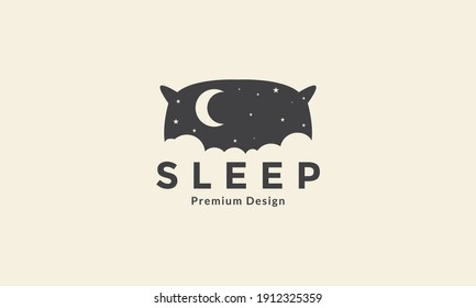 pillow bed with night moon star logo vector icon symbol graphic design illustration