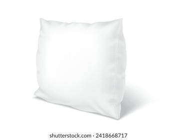 Pillow with blank surface realistic vector illustration. Soft cushion in pillowcase for bed 3d model on white background. Bedding and rest item