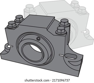 pillow block bearing type SBB, abstract 3D design, on white background
