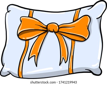 Pillow with bow , illustration, vector on white background