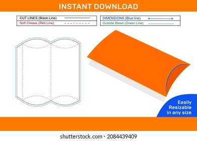 Pillow box or candy box ,gift box dieline template and 3D box design editable easily Resizeable 