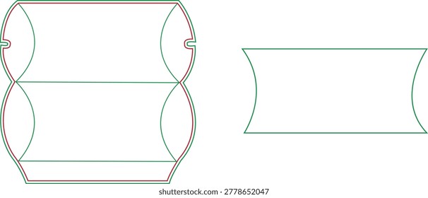 Pillow Box Die Cut Template with Folding Lines and Glue Area for Custom Packaging Design Layout