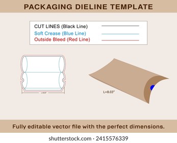 Pillow Box, Party Favor Box, Wedding Favor Box, Dieline Template and 3d box, Vector File