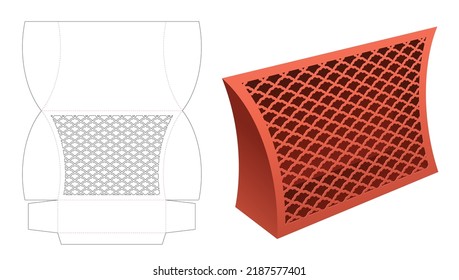 Pillow box with stenciled Japanese patten die cut template and 3D mockup