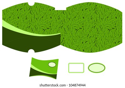 Pillow Box template. Grass pattern. Empty label.