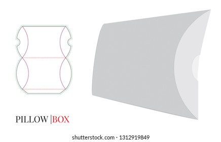 Pillow Box Template, Vector with die cut  / laser cut layers. Gift Box. White, blank, clear, isolated Pillow Box mock up on white background with perspective view. Packaging design, 3D presentation