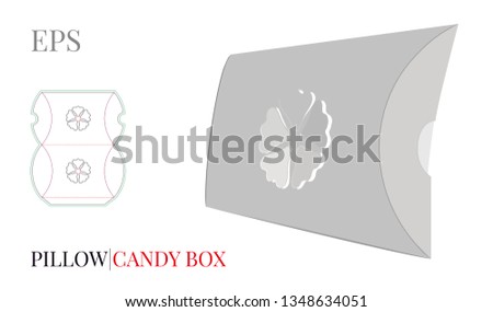 Pillow Box Template, Vector with die cut  / laser cut lines. Flower Gift Box. White, blank, clear, isolated Candy Box mock up on white background. Packaging design,