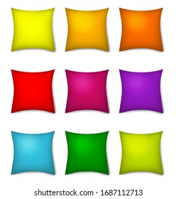 Pillow bright mockup icon isolated on white background. Vector illustration design for colourful cushion case mockup icon. Pillowslip cover template. Ornament pillow for decoration interior, yoga.