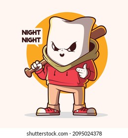Pillow Bully Character Telling You To Sleep Vector Illustration. Rest, Insomnia, Funny Design Concept.