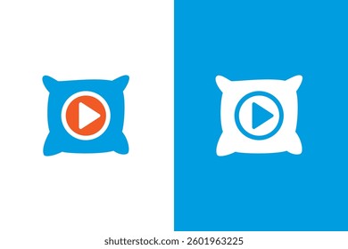 Pillow and button play logo combination. Plump pillow and record logotype design template.
