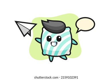 pillow cartoon character throwing paper airplane , cute style design for t shirt, sticker, logo element