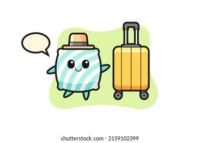 pillow cartoon illustration with luggage on vacation , cute style design for t shirt, sticker, logo element