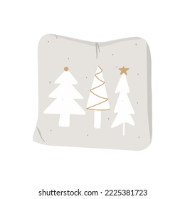 Pillow with christmas print three trees vector illustration on white background for sticker, print, poster