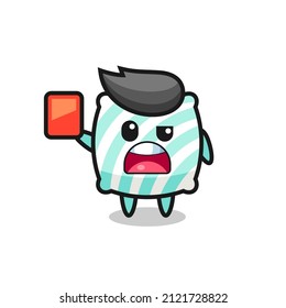 pillow cute mascot as referee giving a red card , cute style design for t shirt, sticker, logo element