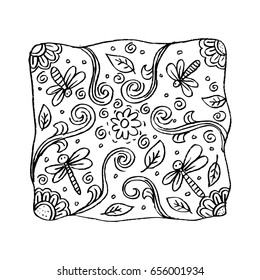 Pillow with dragonfly motif.