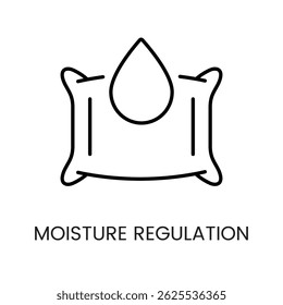 Pillow with droplet icon symbolizing moisture regulation used in breathable sleep product branding packaging and comfort focused bedding visuals line icon in vector with editable stroke.