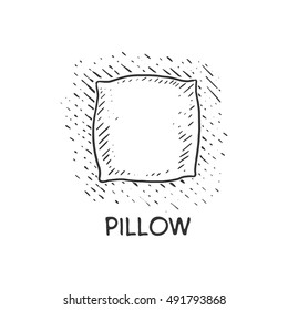Pillow engraving vector illustration. Cushion drawing. Scratch board style imitation. Hand drawn image.
