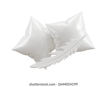 Pillow with feather icon 3d render concept of white pillows with flying feather icon vector illustration