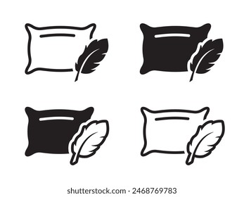 Pillow and feather icon. Soft and fluffy pillow. Fabric textile bedding sign. Fuzzy cotton bed vector illustration isolated. Relax symbol.