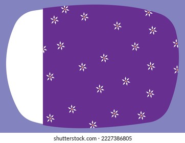 A pillow, flowers ornament, flowers pattern, relaxing pillow, bed pillow illustration, bedroom stuff, purple and white and orange colors, white flowers, suitable for labels and signs and tags and ads