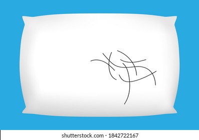 pillow and hair, loss hair after sleep, loosing hair on pillow, concept cancer, hair lines on pillow isolated on light blue