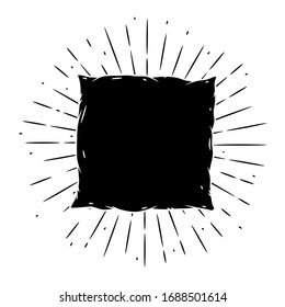 Pillow. Hand drawn vector illustration with pillow and sunburst. Used for poster, banner, web, t-shirt print, bag print, badges, flyer, logo design and more. 