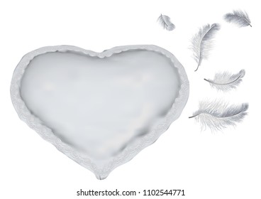 pillow as heart. background with white heart isolated on white