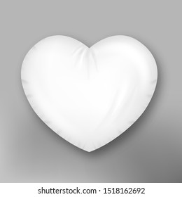 Pillow In Heart Form For Comfortable Sleep Vector Copy Space. Orthopedic Soft Pillow Gift Valentine Day. Bed Cotton Accessory Interior Element For Sleeping Concept Template Realistic 3d Illustration