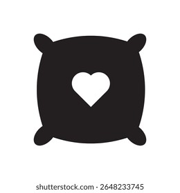  pillow with heart icon. Cute black pillow with a white heart in the center ideal for sleep apps.