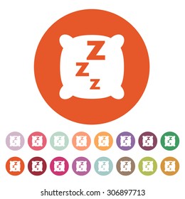 The pillow icon. Cushion and dream, sleeping, hotel, hostel symbol. Flat Vector illustration. Button Set