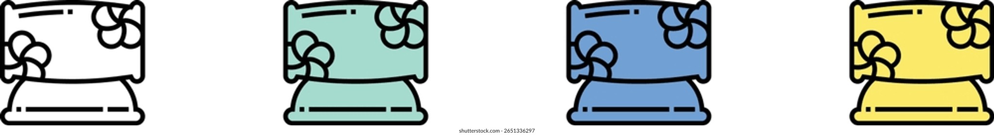 pillow icon. Outline, Green, Blue and Yellow Style Design Isolated On White Background