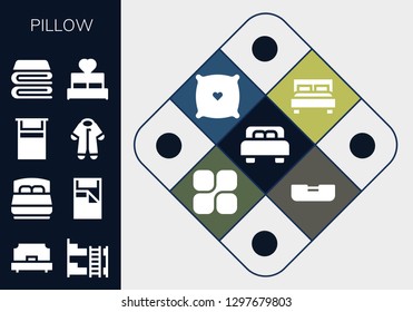  pillow icon set. 13 filled pillow icons. Simple modern icons about  - Bed, Single bed, Bunk bed, Pijama, Blanket, Double Pillow, Mozy