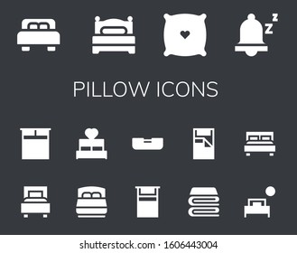 pillow icon set. 14 filled pillow icons.  Simple modern icons such as: Bed, Pillow, Snooze, Double bed, Blanket