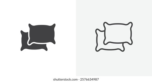 pillow icon set in black flat solid and outlined style.