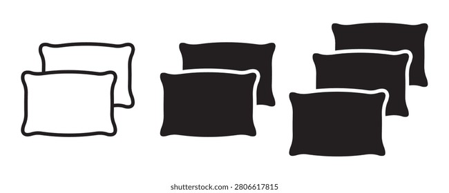 Pillow Icon Set – Outline, Solid, Glyph and Line Vector Bedroom Cushion Symbols
 Isolated on Transparent Background