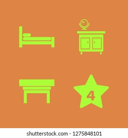 pillow icon set. pillow vector with hotel four stars, mirror nightstand and bed icons illustration