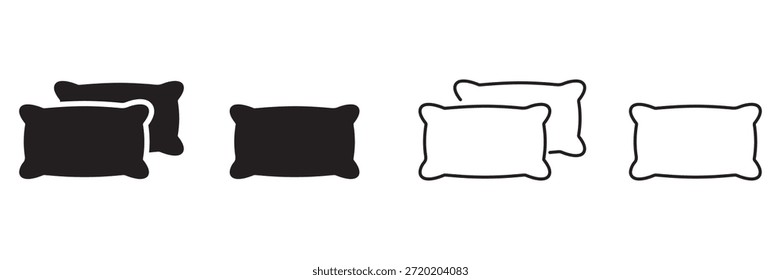 Juego de Vectores Pillow Icon: Colección de símbolos para dormir, relajarse y descansar en la cama. Iconos de cojín sólidos y 3D para salud, terapia y diseño de bienestar mental.	
