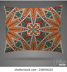 Pillow with indian pattern. Vintage decorative elements. Hand drawn background. Islam, Arabic, Indian, ottoman motifs.
