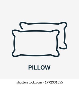 Pillow Line Icon. Cushion Outline Pictogram. Bedding Linear Icon. Bedroom Decorations. Editable stroke. Logo for interior store. Vector illustration.