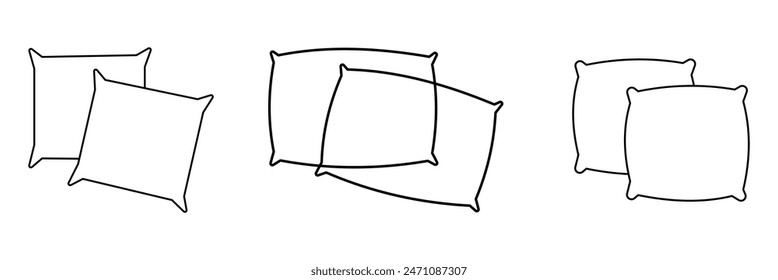 Icono de línea de almohada, icono de logotipo de almohada, conjunto de iconos planos de almohada. almohadas de cama para dormitorio, símbolo de sueño. Cómoda almohada mullida. Ilustración vectorial. Archivo Eps 98.