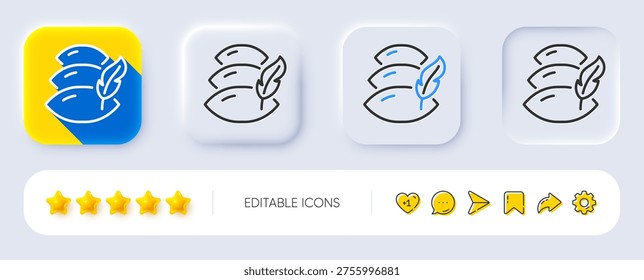 Pillow line icon. Neumorphic, Flat shadow, 3d buttons. Sleep comfort sign. Night cushion symbol. Line pillow icon. Social media icons. Vector