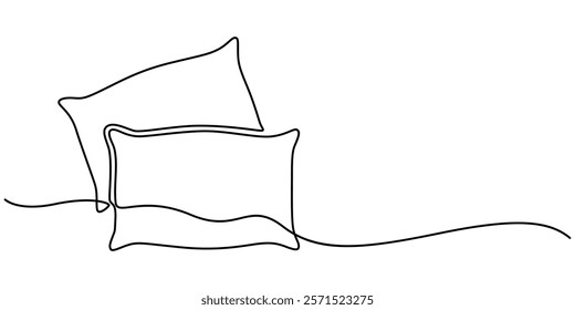 Pillow Line Icon, Outline Symbol Vector Illustration, One single line drawing of a pillow on a white background, Pillow continuous one line drawing, outline pro vector illustration.   