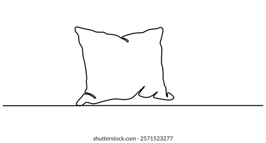 Pillow Line Icon, Outline Symbol Vector Illustration, One single line drawing of a pillow on a white background, Pillow continuous one line drawing, outline pro vector illustration.   