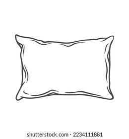 Pillow line icon vector illustration. Hand drawn outline soft cushion for comfort and rest while sleeping at night in bedroom, single fluffy cotton pillow for home bed or sofa of square shape