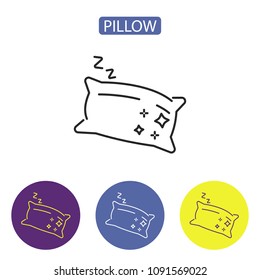 Pillow line icons editable stroke. Outline symbols of cushion for good comfortable sleeping in colorful circles vector illustration. Flat style design. Isolated on white background