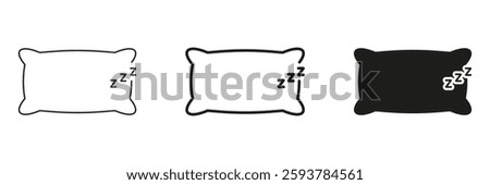 Pillow Line and Silhouette Icon, Symbolizing Sleep, Rest, And Relaxation. Bedtime And Sleep Hygiene Outline and Solid Icon. Editable Stroke. Isolated Vector Illustration.