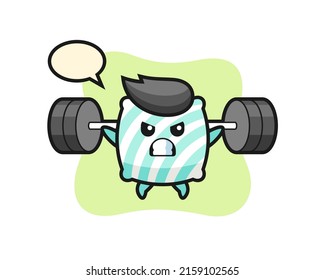 pillow mascot cartoon with a barbell , cute style design for t shirt, sticker, logo element