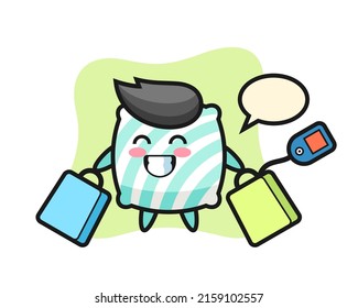 pillow mascot cartoon holding a shopping bag , cute style design for t shirt, sticker, logo element