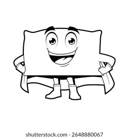 pillow mascot character smiling in black and white