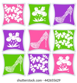 A pillow menu vector illustration. Pillow on a white background. Colourful cushions for the interior. Flat style